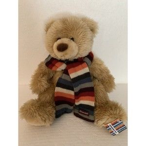 Aeropostale Teddy Bear Light Brown Stuff Animal Plush Toy with Striped Scarf TAG
